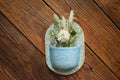 Medium hand-formed wall vase in Patch of Sky, a sky-blue speckled pocket on a rounded cream back plate
